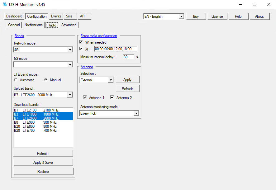 Radio configuration tab