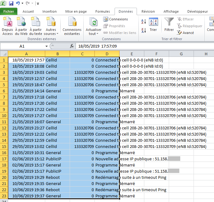 Données dans Excel