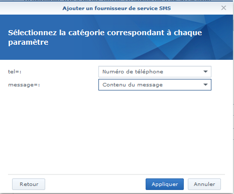 Définition d'un fournisseur SMS