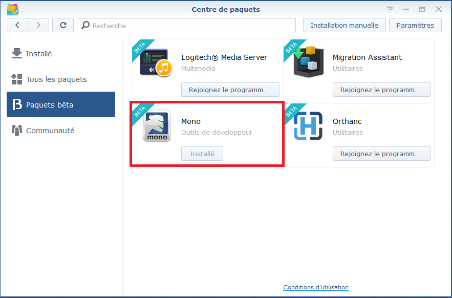 Installation de Mono sur Synology