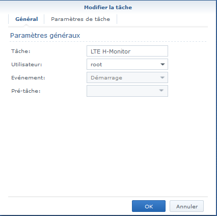 Configuration d'une tâche