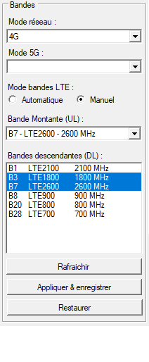 Configuration des bandes