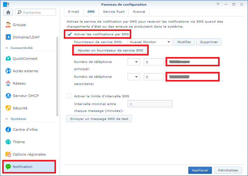 Notifications sur Synology