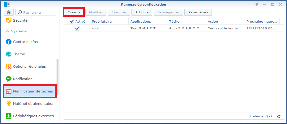 Planificateur de tâches Synology